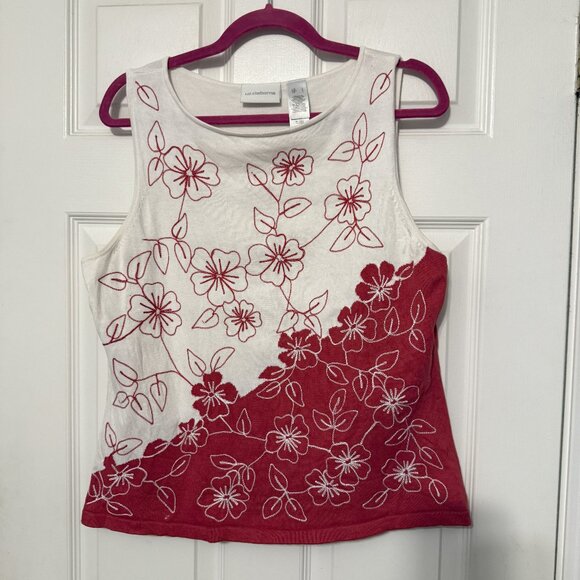Liz Claiborne Womens Floral Tank Top | Red & White | Size Large - Picture 1 of 3